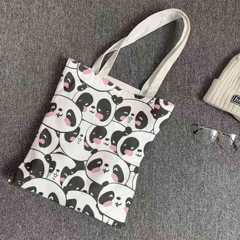 Panda Print Canvas Shopping Shoulder Tote